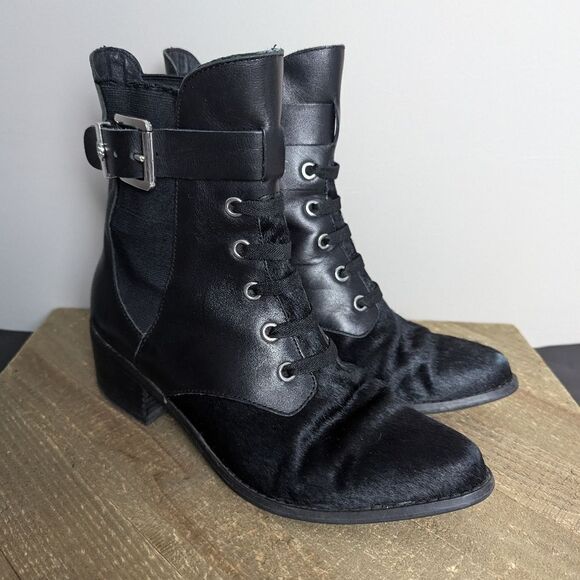 The Wishbone collection Women's black ankle booties pony leather 6 - Picture 6 of 11